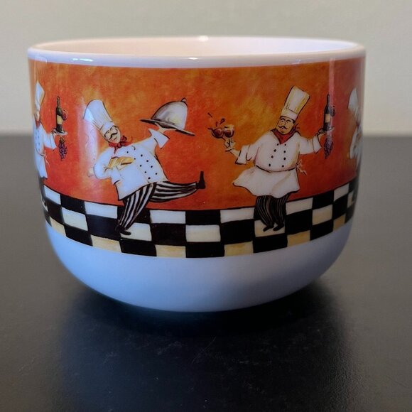 Set of 3 CYPRESS HOME Chef Pattern Ceramic Mugs / Soup Bowls with Handles - Picture 4 of 10